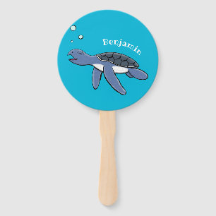 Cute baby sea turtle cartoon illustration hand fan