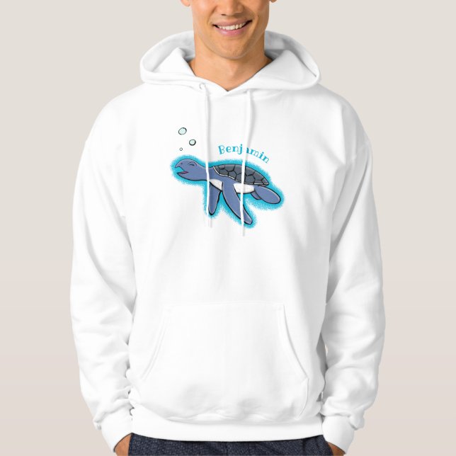 Cute baby sea turtle cartoon illustration hoodie (Front)