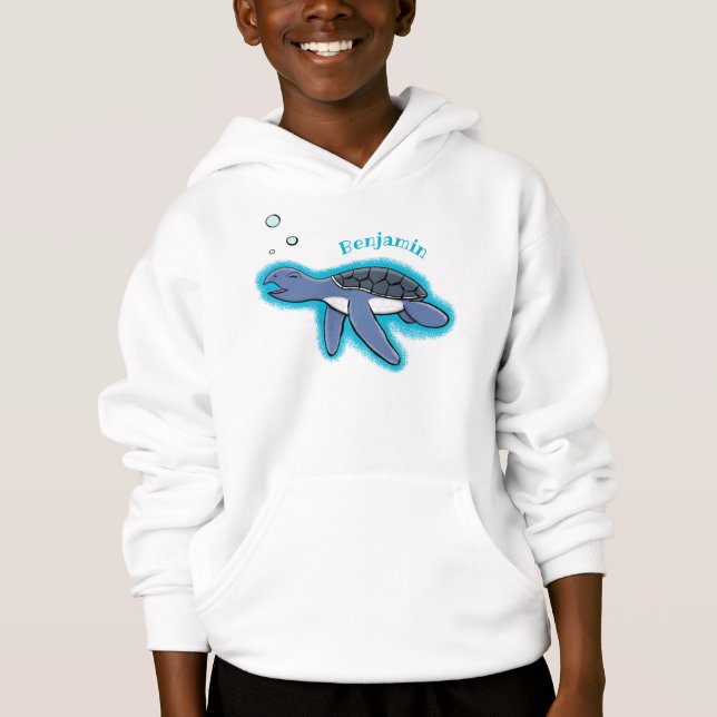 Cute baby sea turtle cartoon illustration hoodie (Front)