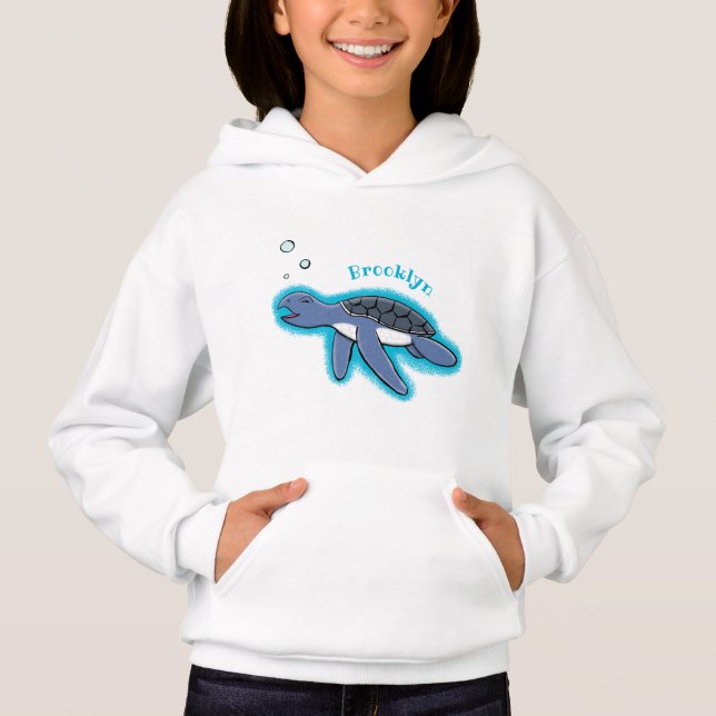 Cute baby sea turtle cartoon illustration hoodie (Front)