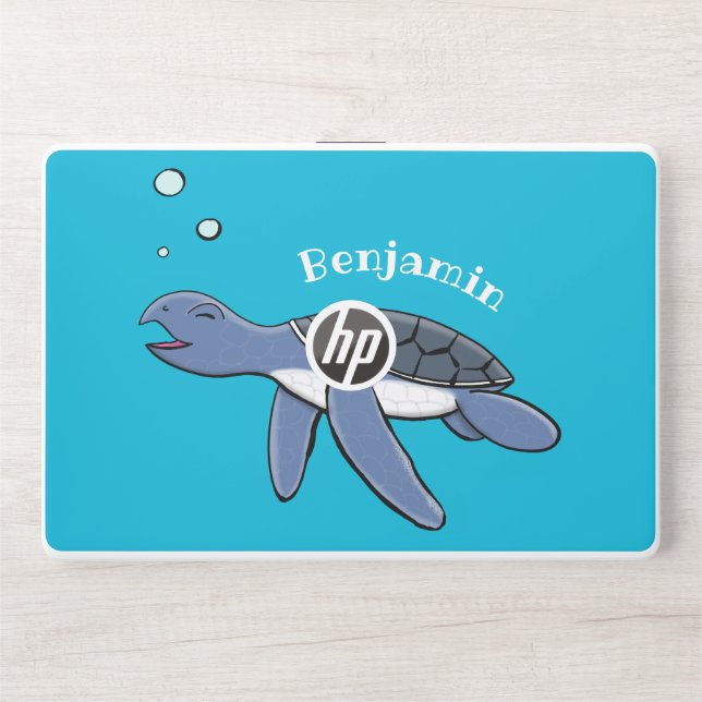 Cute baby sea turtle cartoon illustration HP laptop skin (Front)