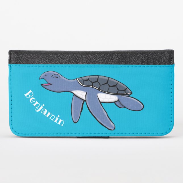Cute baby sea turtle cartoon illustration iPhone wallet case (Front (Horizontal))