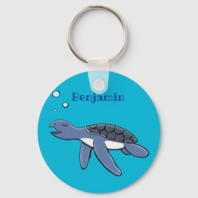 Cute baby sea turtle cartoon illustration keychain (Front)
