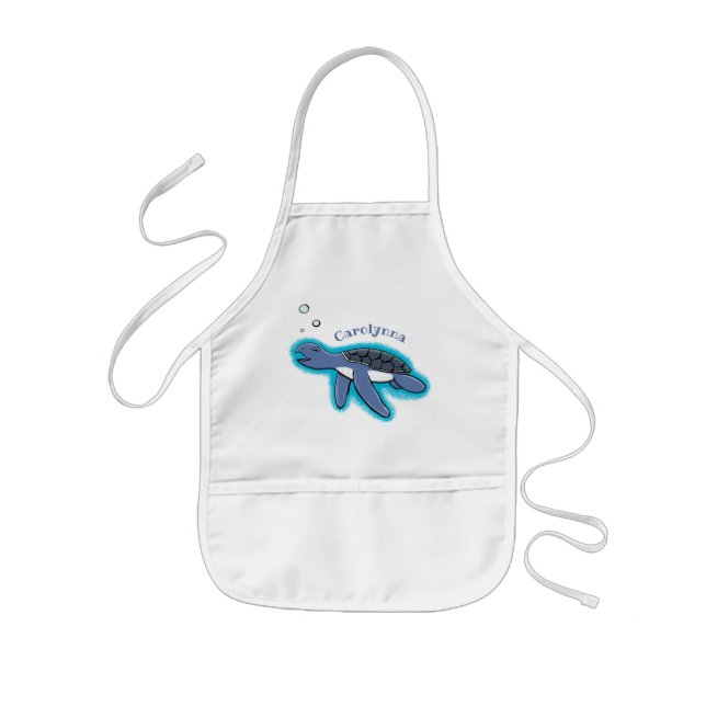 Cute baby sea turtle cartoon illustration kids' apron (Front)