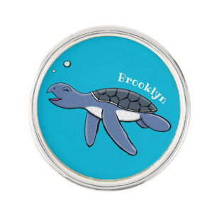 Cute baby sea turtle cartoon illustration lapel pin