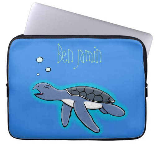Cute baby sea turtle cartoon illustration laptop sleeve