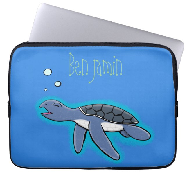 Cute baby sea turtle cartoon illustration laptop sleeve (Front)