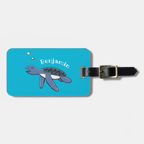 Cute baby sea turtle cartoon illustration luggage tag