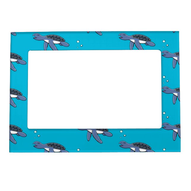 Cute baby sea turtle cartoon illustration magnetic frame (Front)