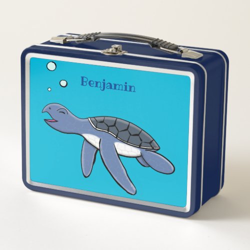 Cute baby sea turtle cartoon illustration metal lunch box