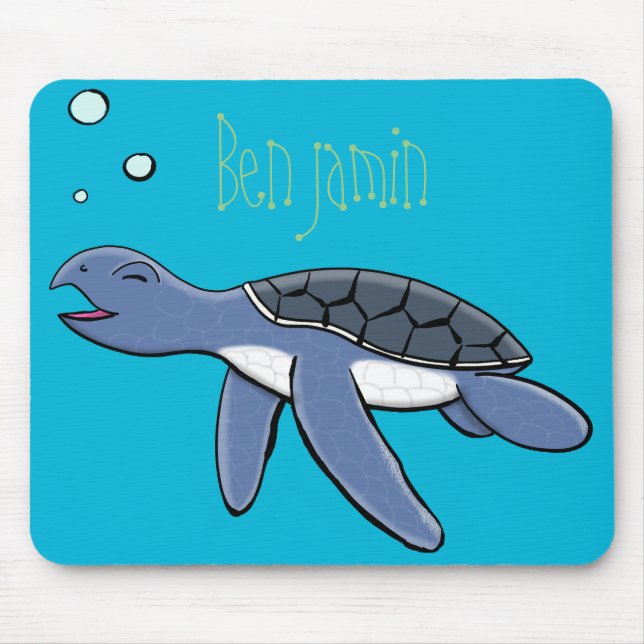 Cute baby sea turtle cartoon illustration mouse pad (Front)