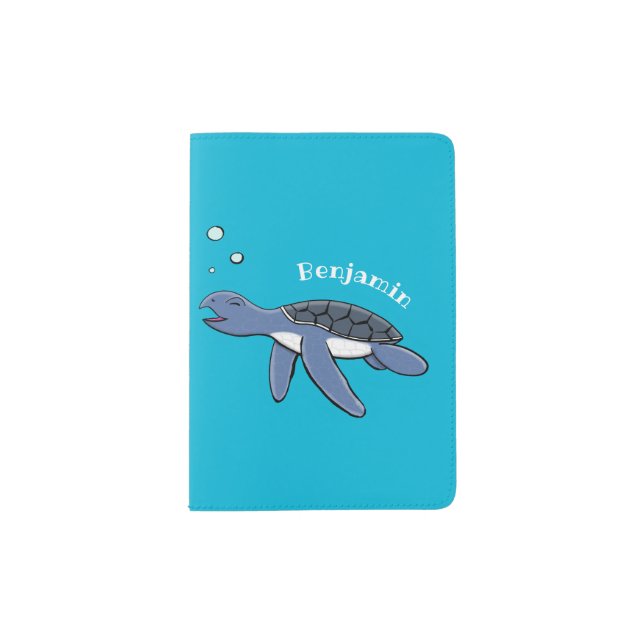 Cute baby sea turtle cartoon illustration passport holder (Front)