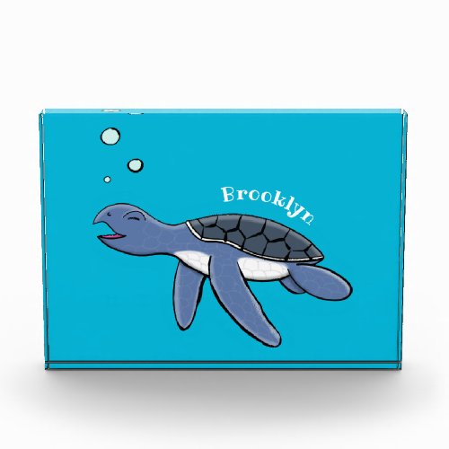 Cute baby sea turtle cartoon illustration photo block