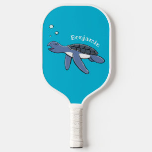 Cute baby sea turtle cartoon illustration pickleball paddle