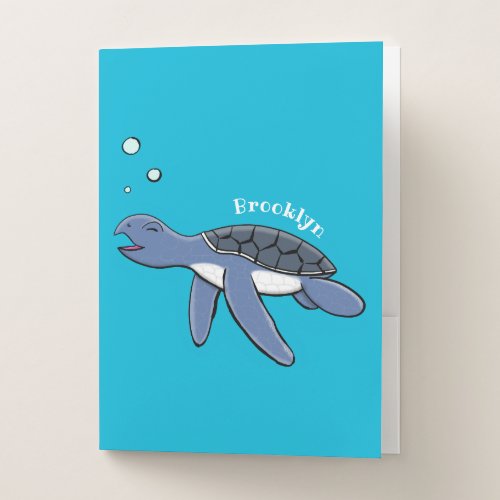 Cute baby sea turtle cartoon illustration pocket folder