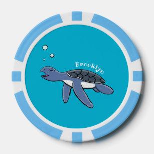 Cute baby sea turtle cartoon illustration poker chips