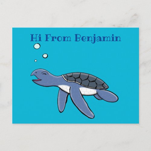 Cute baby sea turtle cartoon illustration postcard