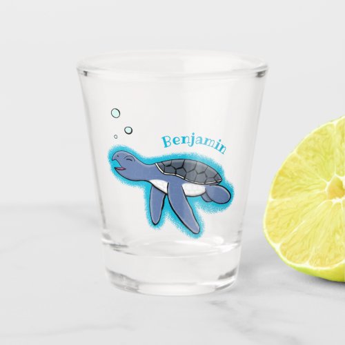 Cute baby sea turtle cartoon illustration shot glass