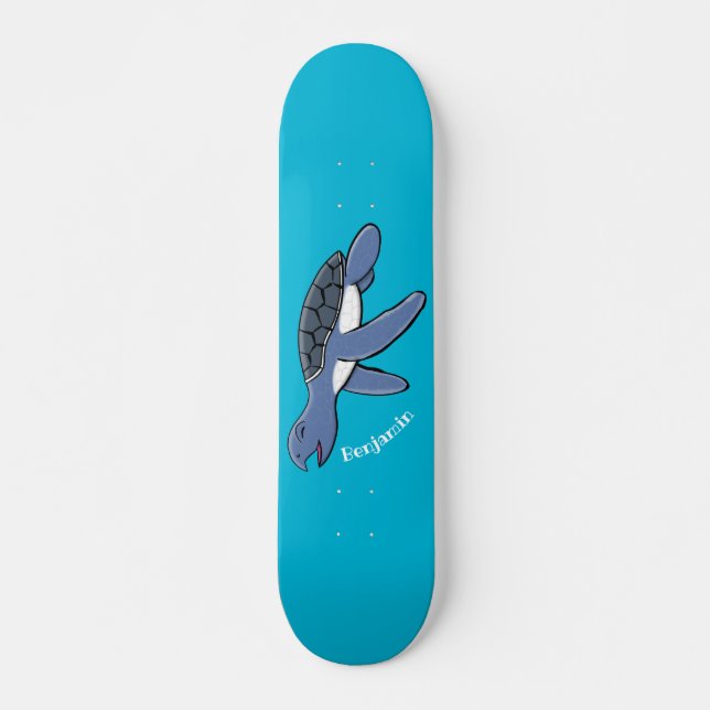 Cute baby sea turtle cartoon illustration skateboard (Front)
