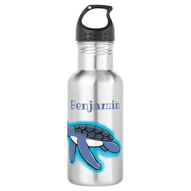 Cute baby sea turtle cartoon illustration stainless steel water bottle (Front)