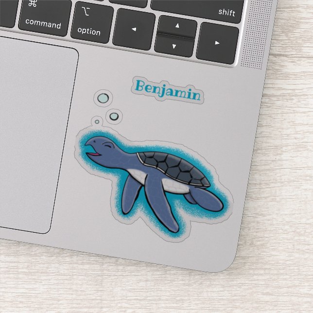 Cute baby sea turtle cartoon illustration sticker (Detail)