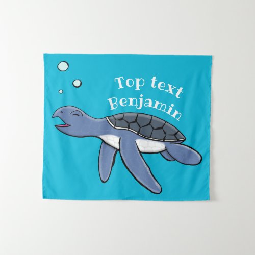 Cute baby sea turtle cartoon illustration tapestry