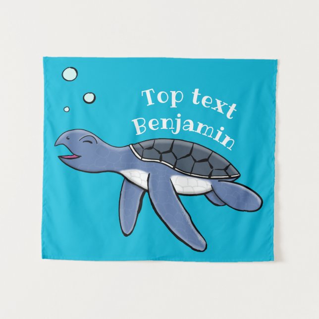 Cute baby sea turtle cartoon illustration tapestry (Front (Horizontal))