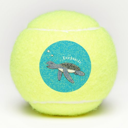 Cute baby sea turtle cartoon illustration tennis balls