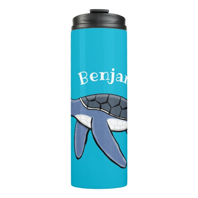 Cute baby sea turtle cartoon illustration thermal tumbler (Front)