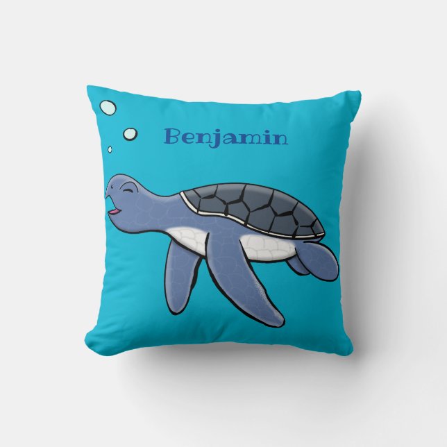 Cute baby sea turtle cartoon illustration throw pillow (Front)