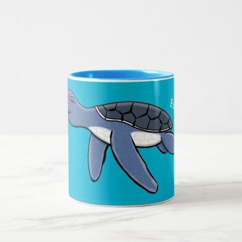 Cute baby sea turtle cartoon illustration Two_Tone coffee mug