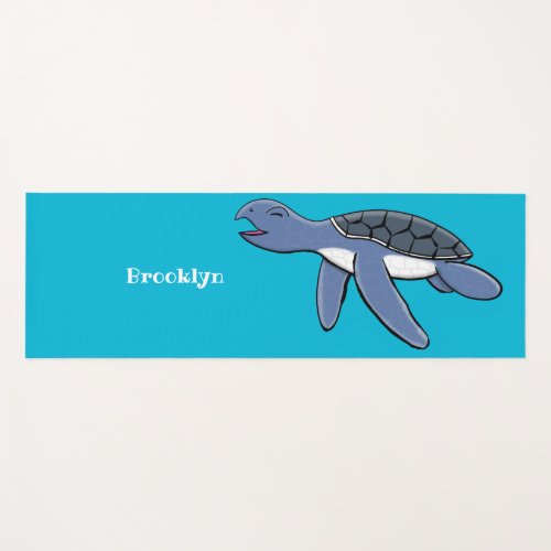 Cute baby sea turtle cartoon illustration yoga mat