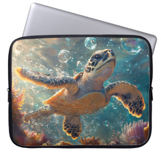 Cute Baby Sea Turtle with Bubbles Laptop Sleeve