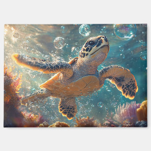 Cute Baby Sea Turtle with Bubbles Magnet