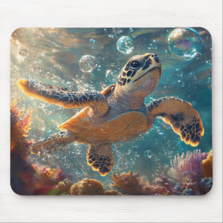 Cute Baby Sea Turtle with Bubbles Mouse Pad