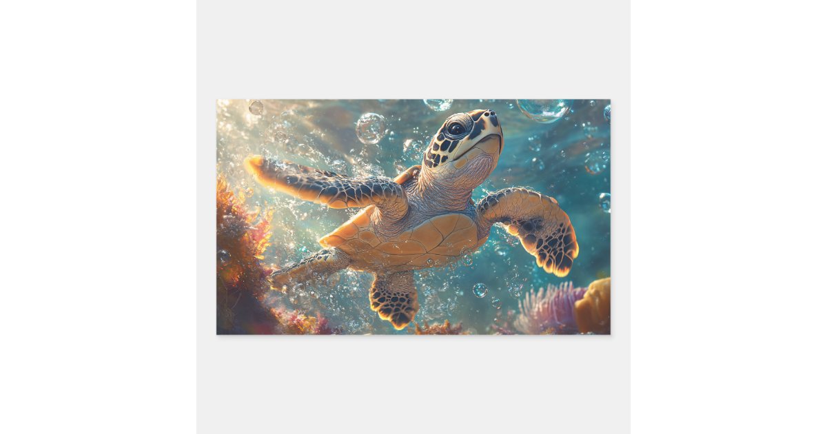 Cute Baby Sea Turtle with Bubbles Rectangular Sticker | Zazzle