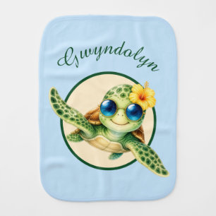 Cute Baby Sea Turtles with Tropical Flowers Burp Cloth