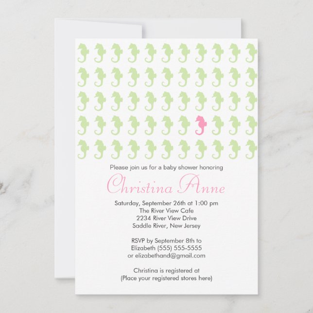 Cute Baby Seahorse Girl Baby Shower Invitations (Front)