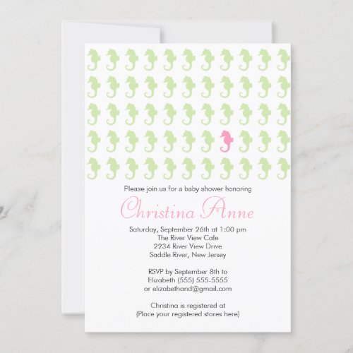 Cute Baby Seahorse Girl Baby Shower Invitations