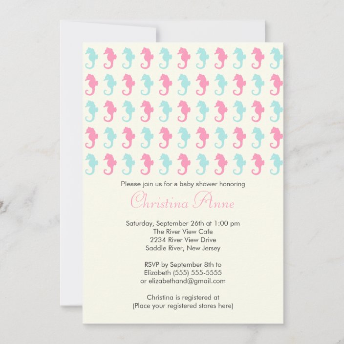 Cute Baby Seahorse Girl Boy Baby Shower Invitation
