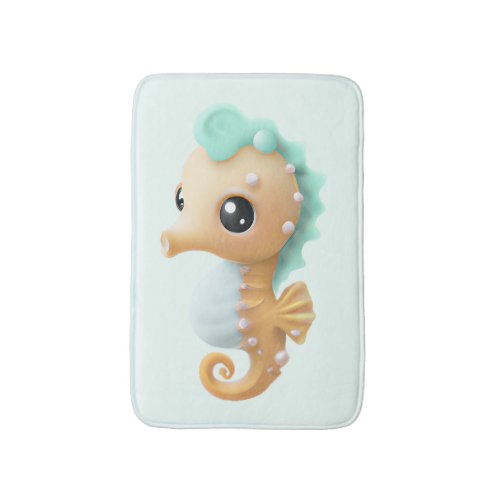 Cute baby seahorse in Teal and White     Bath Mat