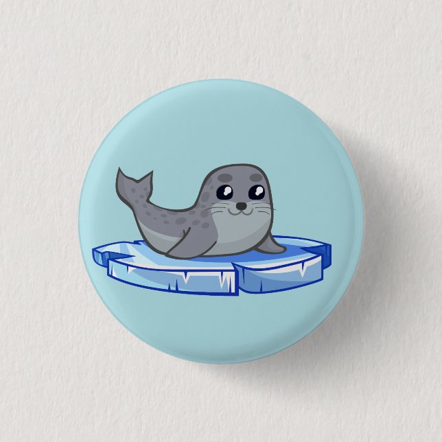 Cute baby seal cartoon button (Front)