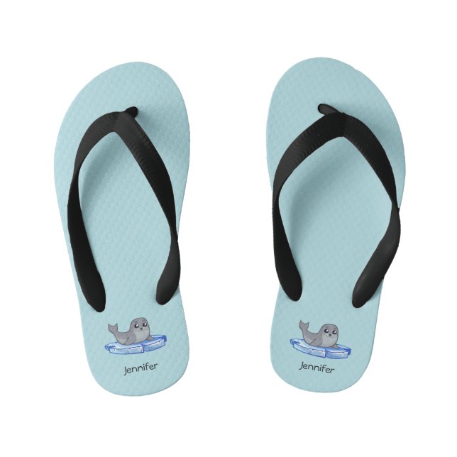 Cute baby seal cartoon cartoon name kids slippers (Footbed)