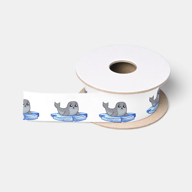 Cute baby seal cartoon kids satin ribbon (Spool)