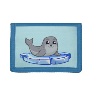 Cute baby seal cartoon kids tri-fold wallet