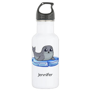 Cute baby seal cartoon name kids water bottle