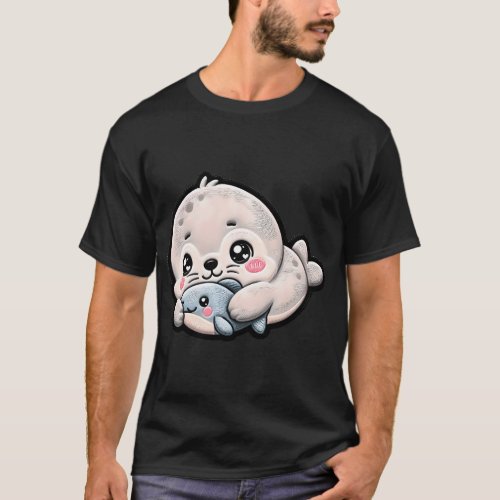 Cute Baby Seal Embroidery Patch T-Shirt