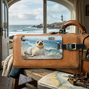 Cute Baby Seal Off to the Beach Vacation Luggage Tag