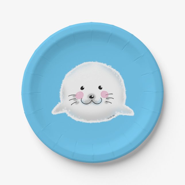 Cute Baby Seal Party Design Paper Plates (Front)