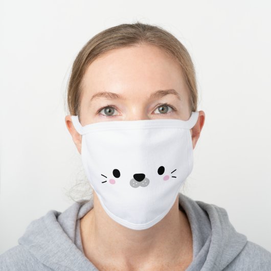 Cute Baby Seal Pup Face White Cotton Face Mask (Worn)